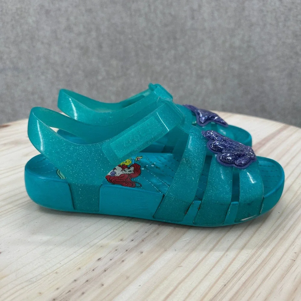 Crocs Isabella Sandals Girls Size J3 Teal Little Mermaid Ariel Glitter Jelly